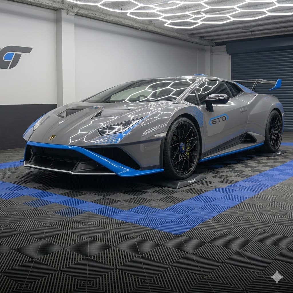 Lamborghini Huracán parked with its tires on CARPADS cradles
